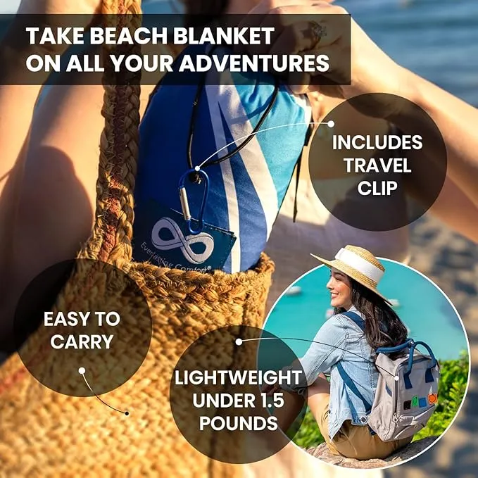 Everlasting Comfort Beach Blanket Waterproof Sandproof - Large Oversized Beach Mat for 10 People w/Stakes, Storage Bag - Beach Accessories for Family, Picnic, Concert, Travel