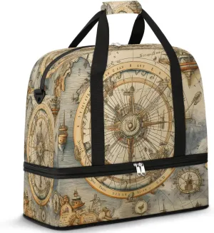 Exploratory Cartographic Compass Travel Duffel Bag, Travel Essentials, Gym Bag for Women, Weekender Overnight Bag With Shoes Compartment, Carry On Bags for Airplanes