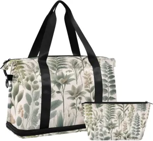 Extoic Fern and Plams Gym Bag for Women Sport Travel Duffel Bag Shoulder Weekender Overnight Bags with Wet Pocket & Shoe Compartment