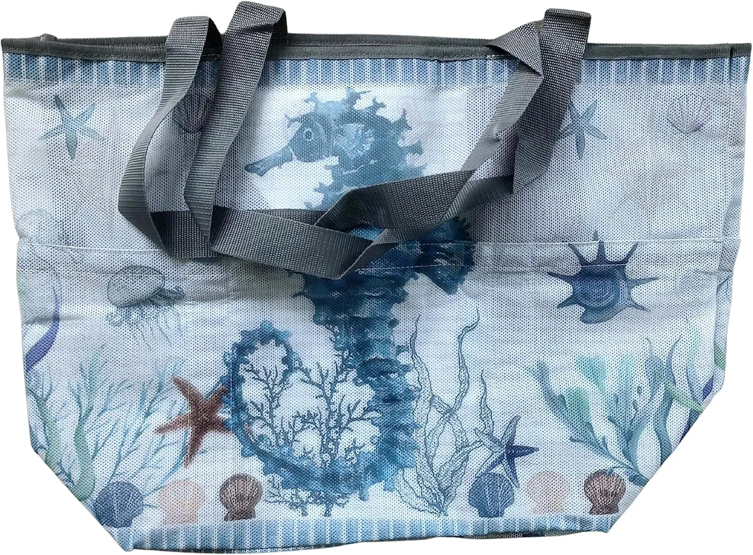 Extra Large Beach Themed Patterned 7 Pocket Mesh Sandproof Water Resistant Beach Bag