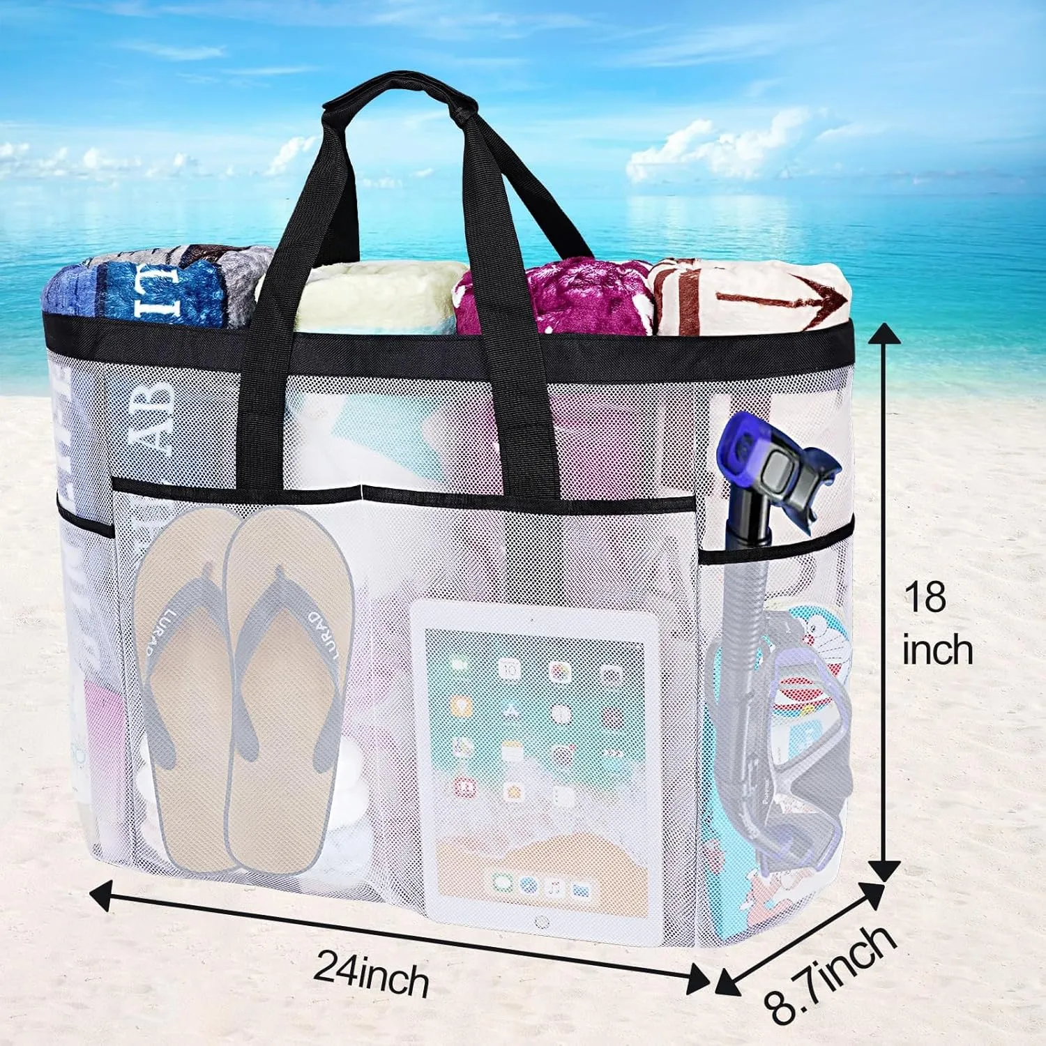 Extra Large Mesh Beach Bag, Tote Bag for Beach with Zipper