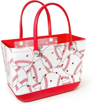 Extra Large Rubber Tote Bag with Protective Zipper Pouch, Rubber Beach Tote Bag with Pocket, Baseball Bag, Multipurpose, Waterproof Sandproof, Lightweight, Oversized Outdoor Activities, Sports Gears