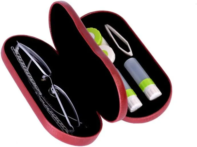 Eye Glasses Case and Contact Lens Case 2 in 1 Double Sided with Mirror Portable for Home Travel Kit