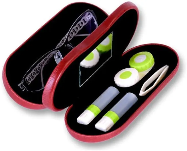 Eye Glasses Case and Contact Lens Case 2 in 1 Double Sided with Mirror Portable for Home Travel Kit