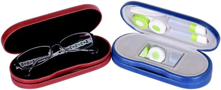 Eye Glasses Case and Contact Lens Case 2 in 1 Double Sided with Mirror Portable for Home Travel Kit