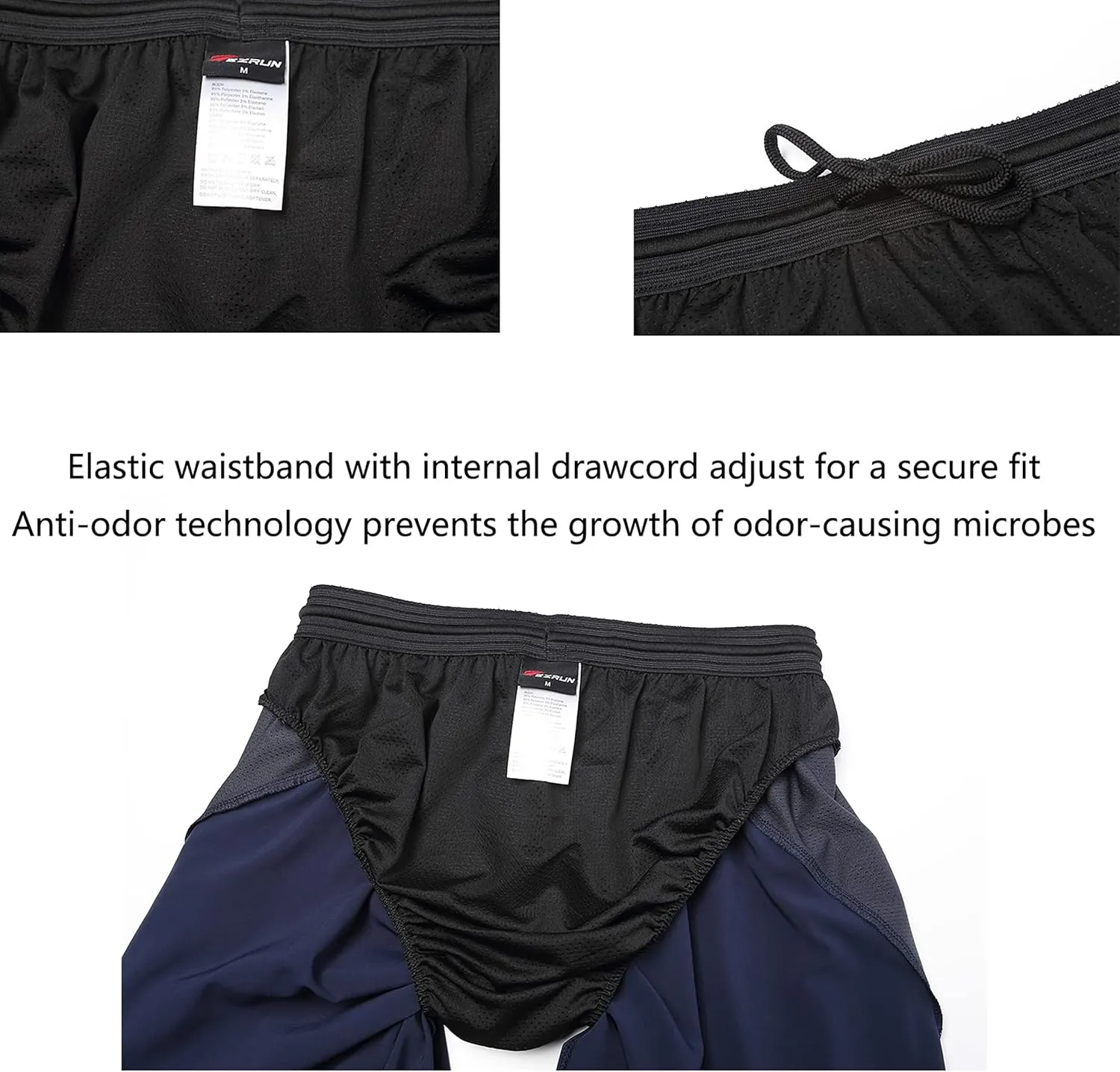 EZRUN Mens 9 Inch Lightweight Running Workout Shorts with Liner Loose-Fit Gym Shorts for Men with Zipper Pockets