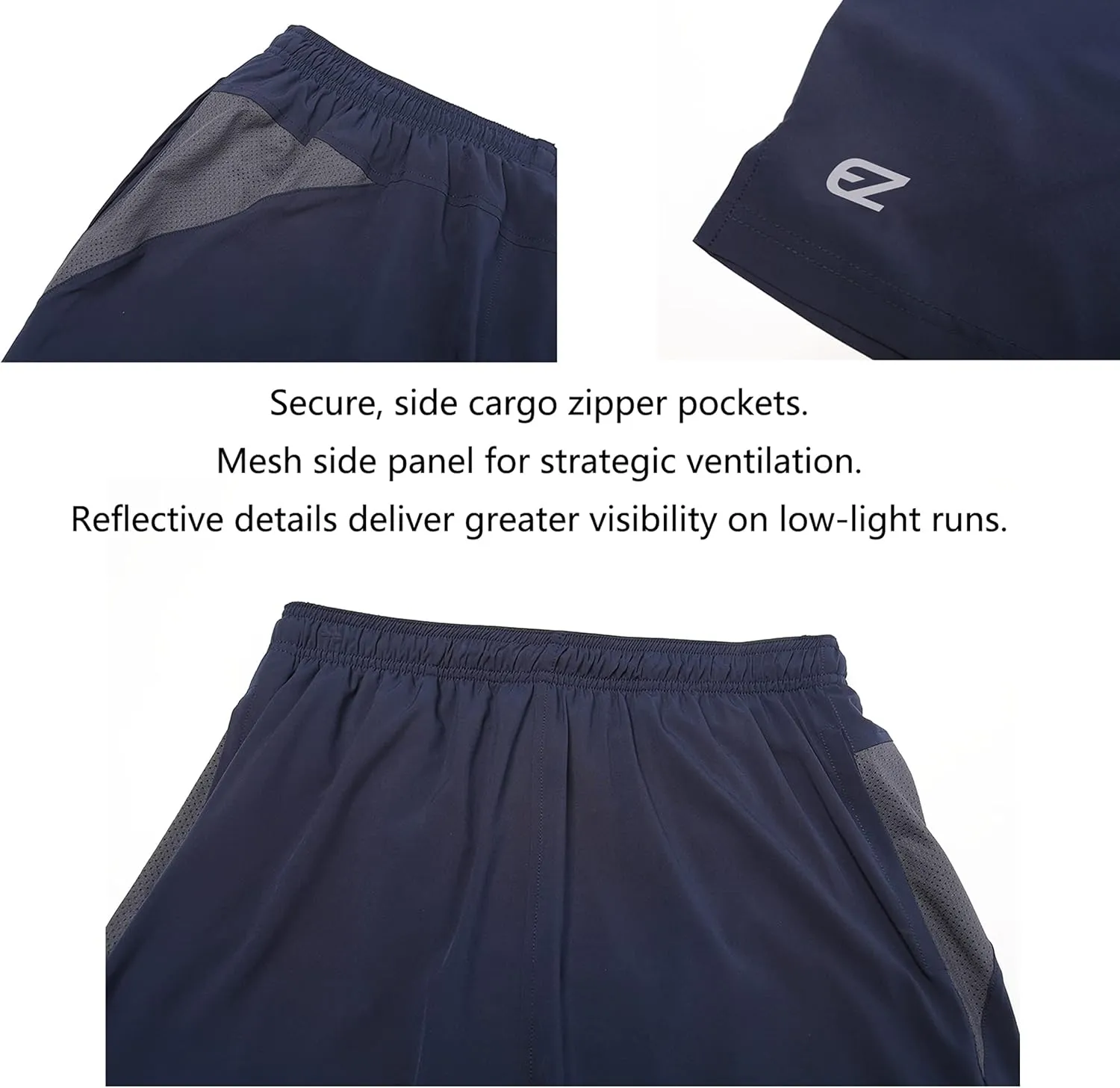 EZRUN Mens 9 Inch Lightweight Running Workout Shorts with Liner Loose-Fit Gym Shorts for Men with Zipper Pockets