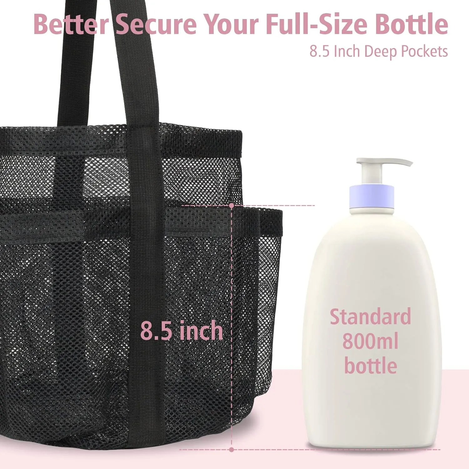 F-color Mesh Shower Caddy Portable, Large Capacity Shower Bag Basket Tote for College Dorm Room Toiletry Gym Rv Essentials, Bathroom Caddy Bag with S Hook, Black