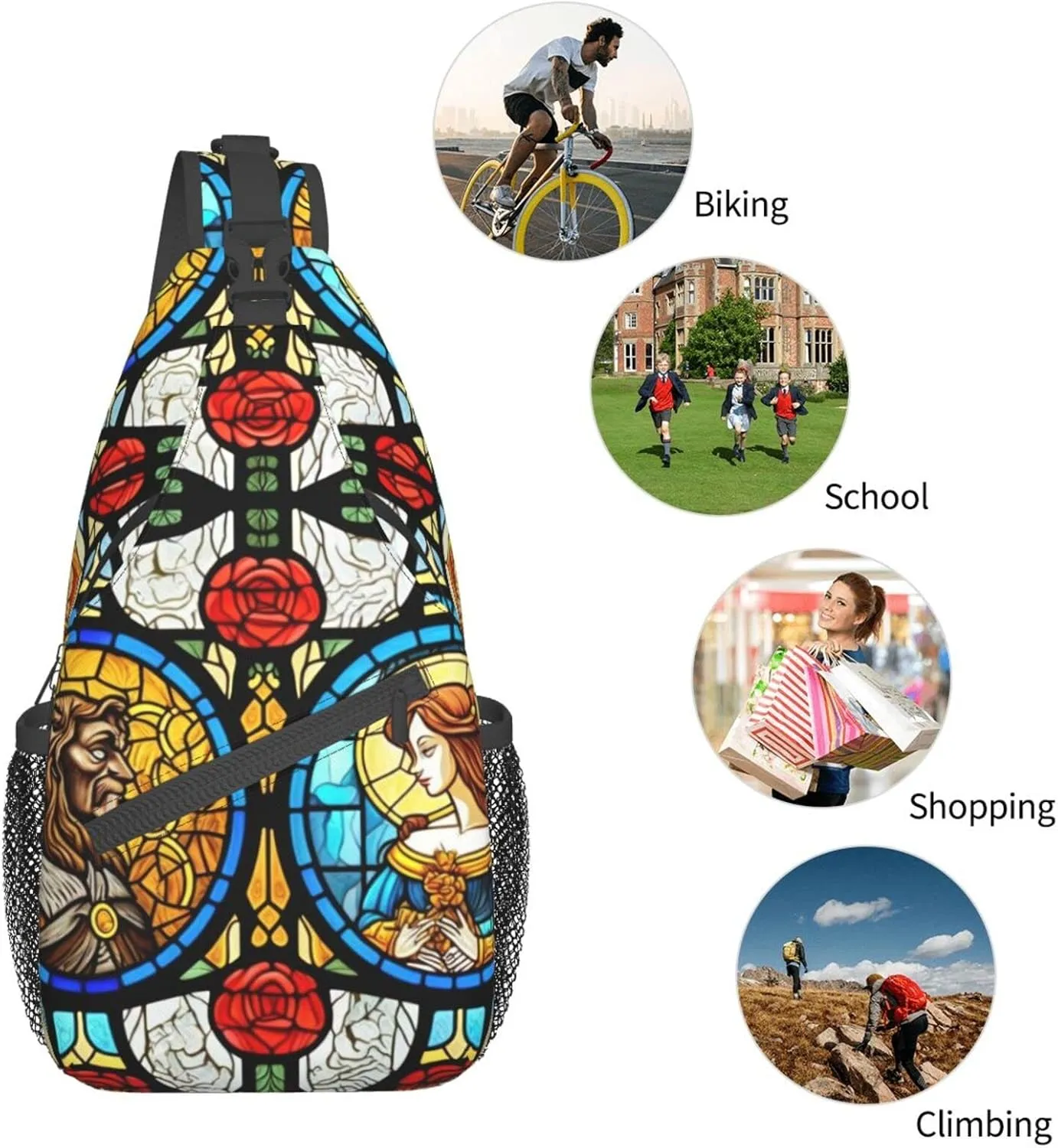 Fairytale Glass Outdoor Cross-body Shoulder Bag, Unisex Backpack For Women Men Young Hiking Travel