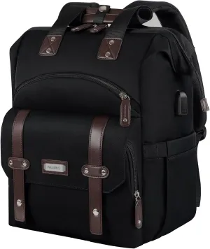 FALANKO Laptop Backpack For Women, Work Doctor Teacher Nurse Wide Open College 15.6 Inch Laptops Backpack Purse with USB Charging Port, Travel Water Resistant RFID Computer Bag for Men Women Black