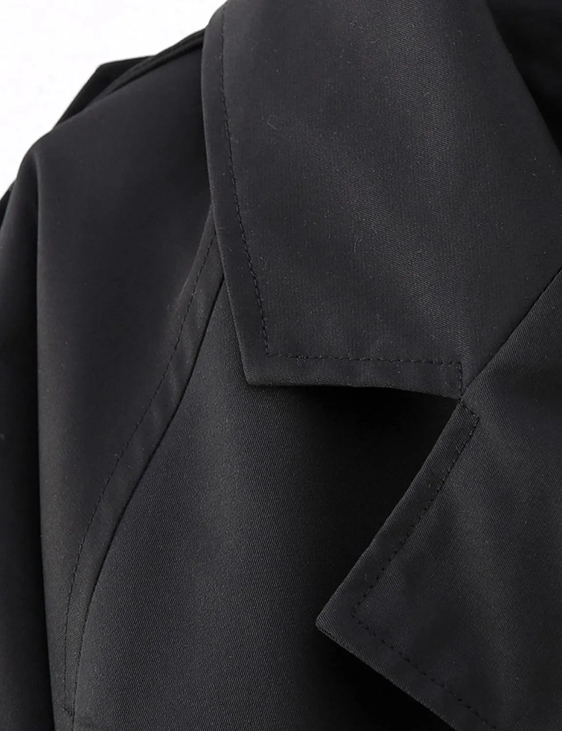 Faleave Womens Cropped Jacket Long Sleeve Belted Trench Coat Solid Color