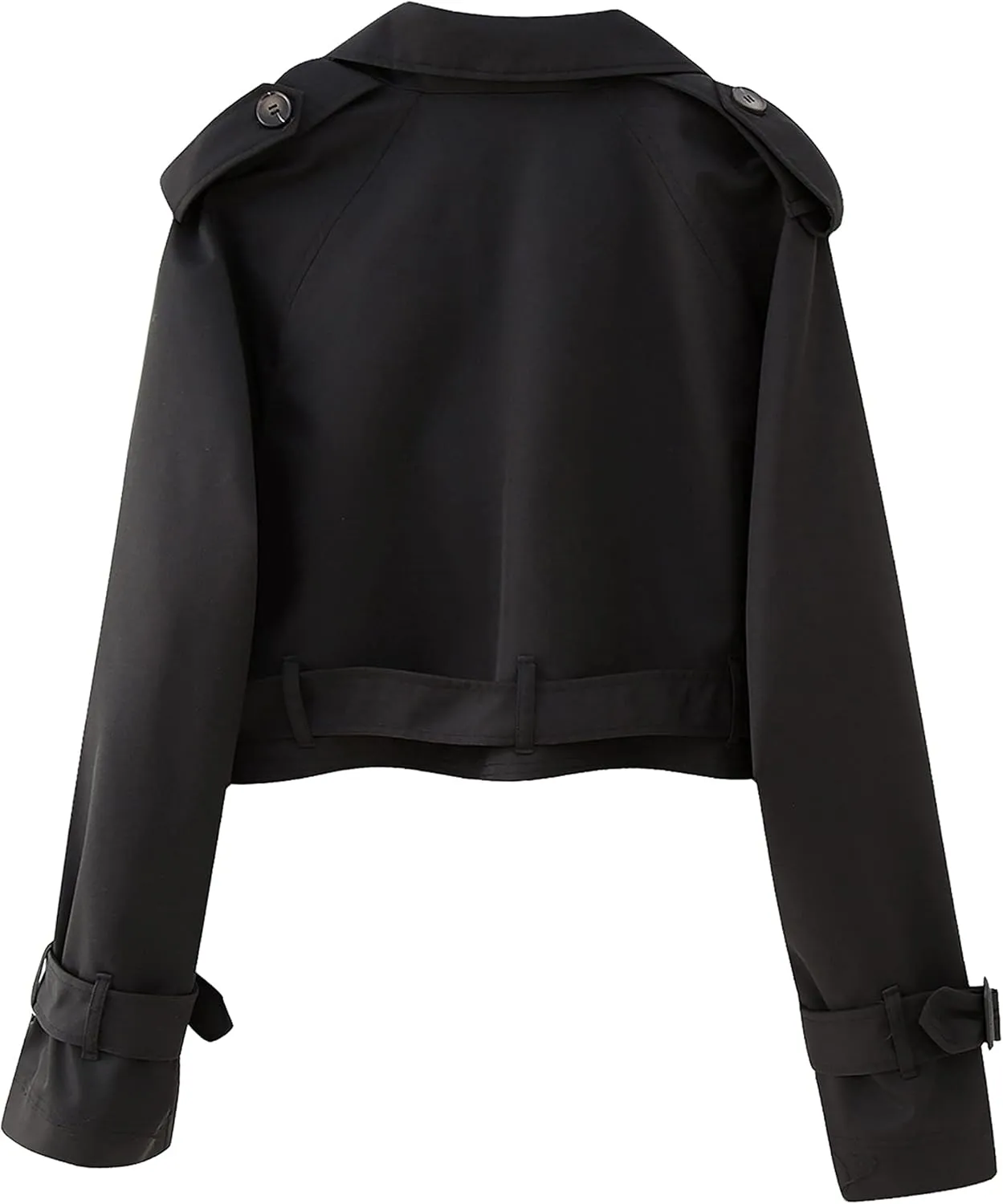 Faleave Womens Cropped Jacket Long Sleeve Belted Trench Coat Solid Color