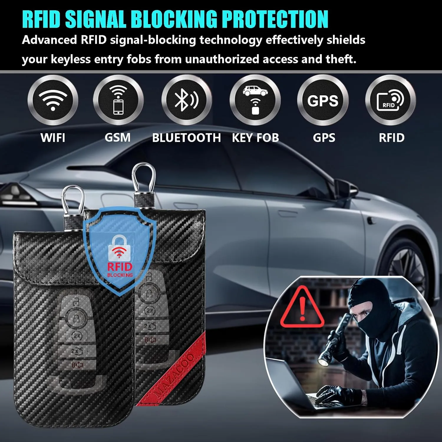 Faraday Bag for Key Fob with ID Window - 2 Pack RFID Signal Blocking Car Key Fob Protector Pouch, Keyless Entry Car Key Fob Shielding Cage (Black & Brown)
