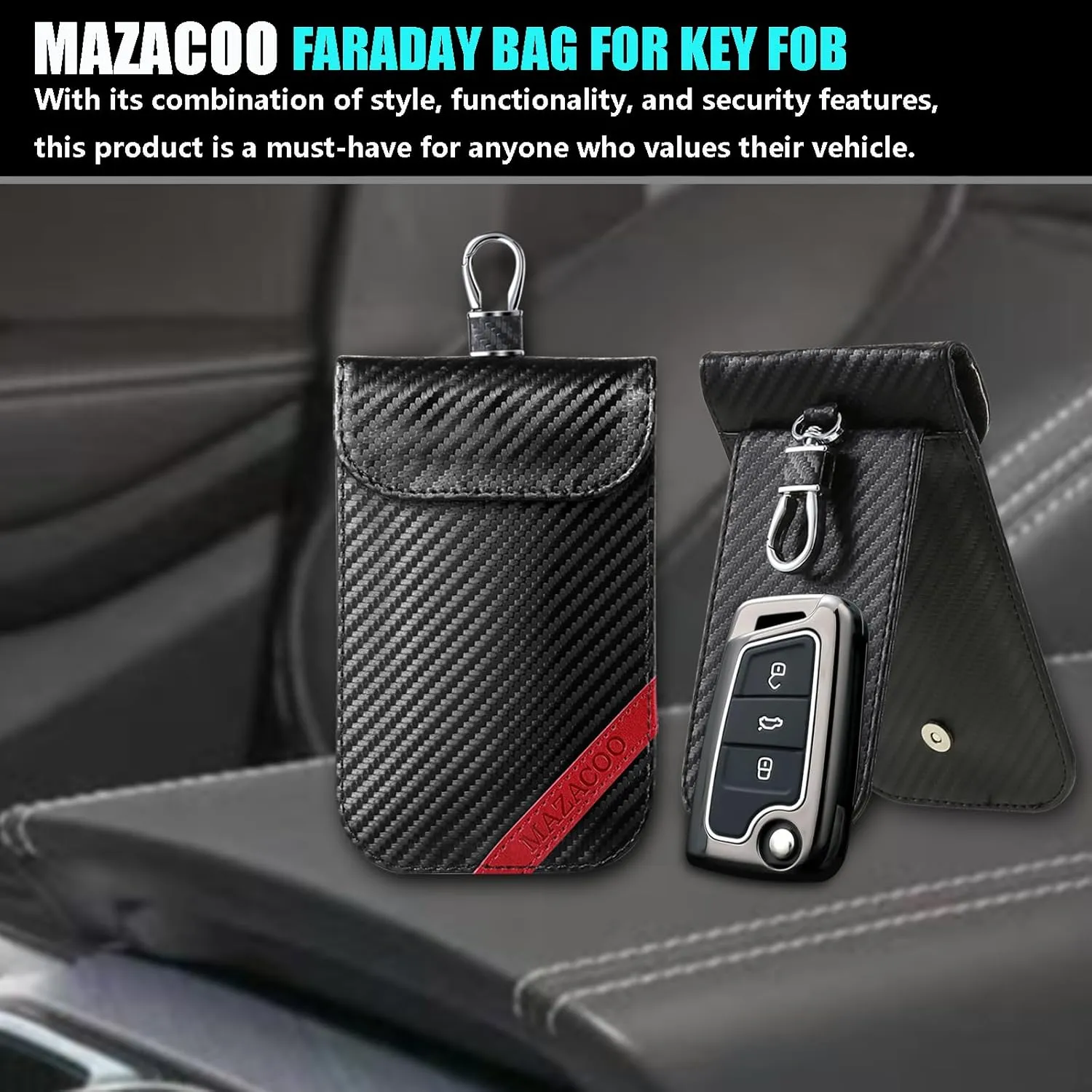 Faraday Bag for Key Fob with ID Window - 2 Pack RFID Signal Blocking Car Key Fob Protector Pouch, Keyless Entry Car Key Fob Shielding Cage (Black & Brown)