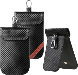 Faraday Bag for Key Fob with ID Window - 2 Pack RFID Signal Blocking Car Key Fob Protector Pouch, Keyless Entry Car Key Fob Shielding Cage (Black & Brown)