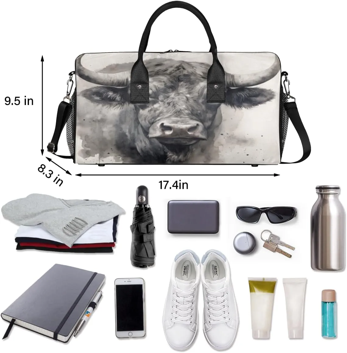 Farm Cattle Travel Duffle Bag for Women Men Foldable Waterproof Weekender Bag Carry on Tote for Overnight Sports Gym Farmhouse
