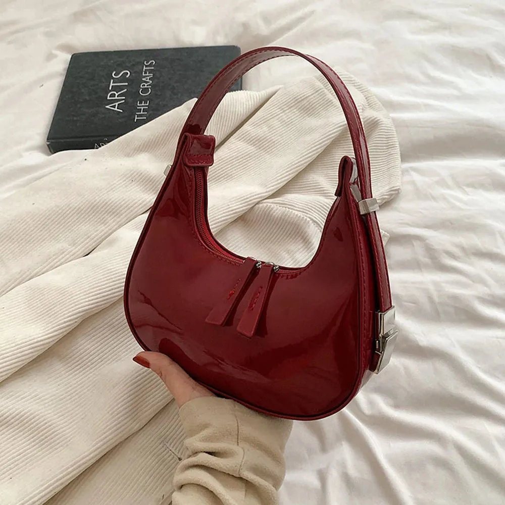 Fashion Half Moon Patent Leather Underarm Bag Summer Women'S Emperament Party Handbags All-Match Wedding Bridal Bags