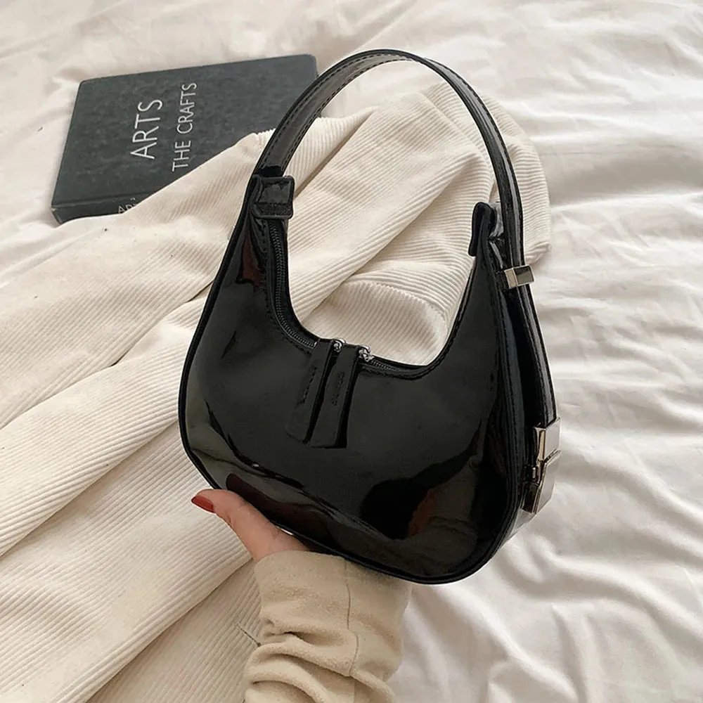 Fashion Half Moon Patent Leather Underarm Bag Summer Women'S Emperament Party Handbags All-Match Wedding Bridal Bags