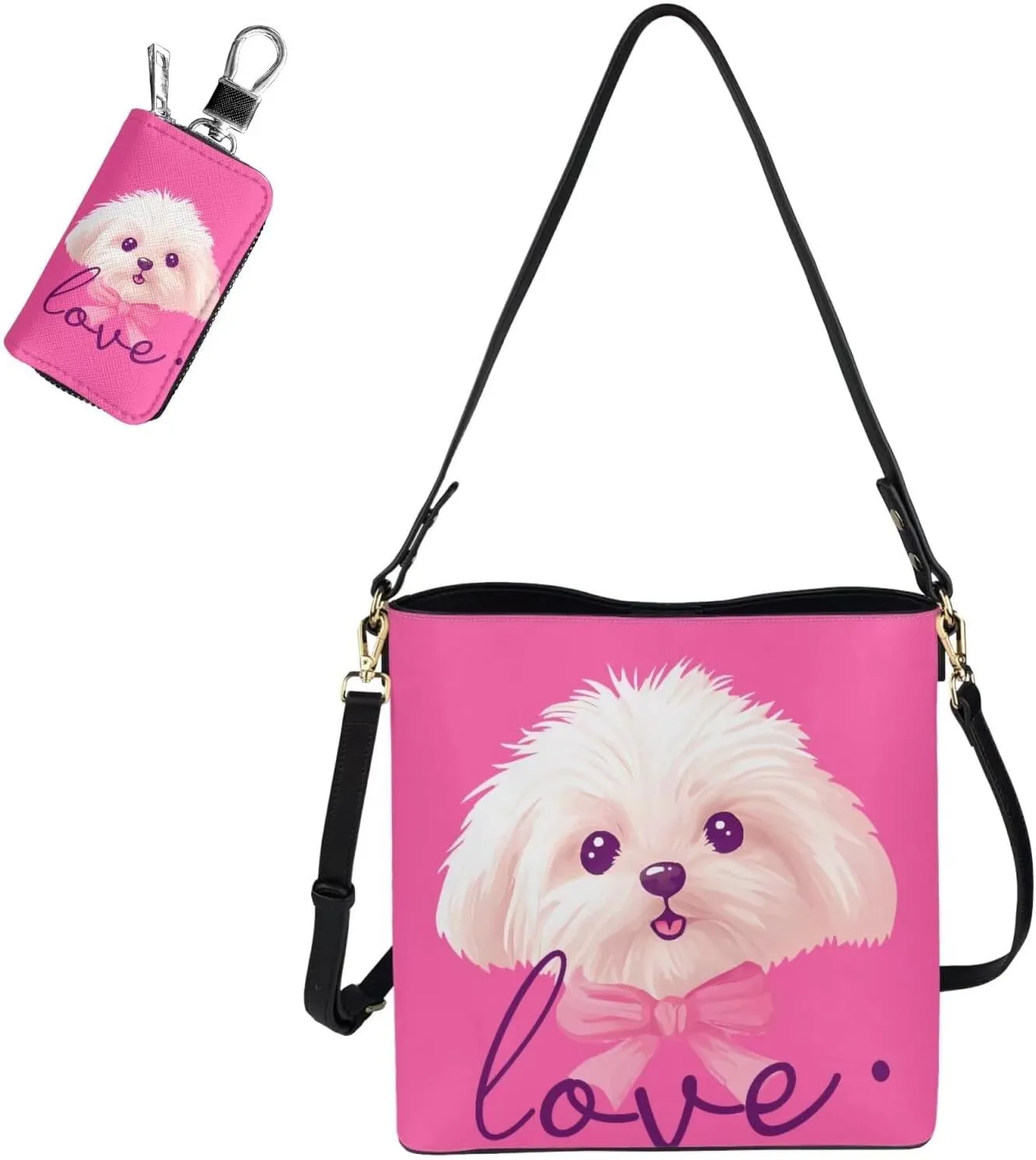 Fashion Ladies Crossbody Handbag Set Shoulder Bag PU Leather Car Key Holder Bag 2 Pieces Bucket Bag for Women
