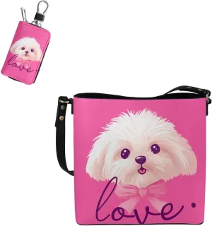 Fashion Ladies Crossbody Handbag Set Shoulder Bag PU Leather Car Key Holder Bag 2 Pieces Bucket Bag for Women