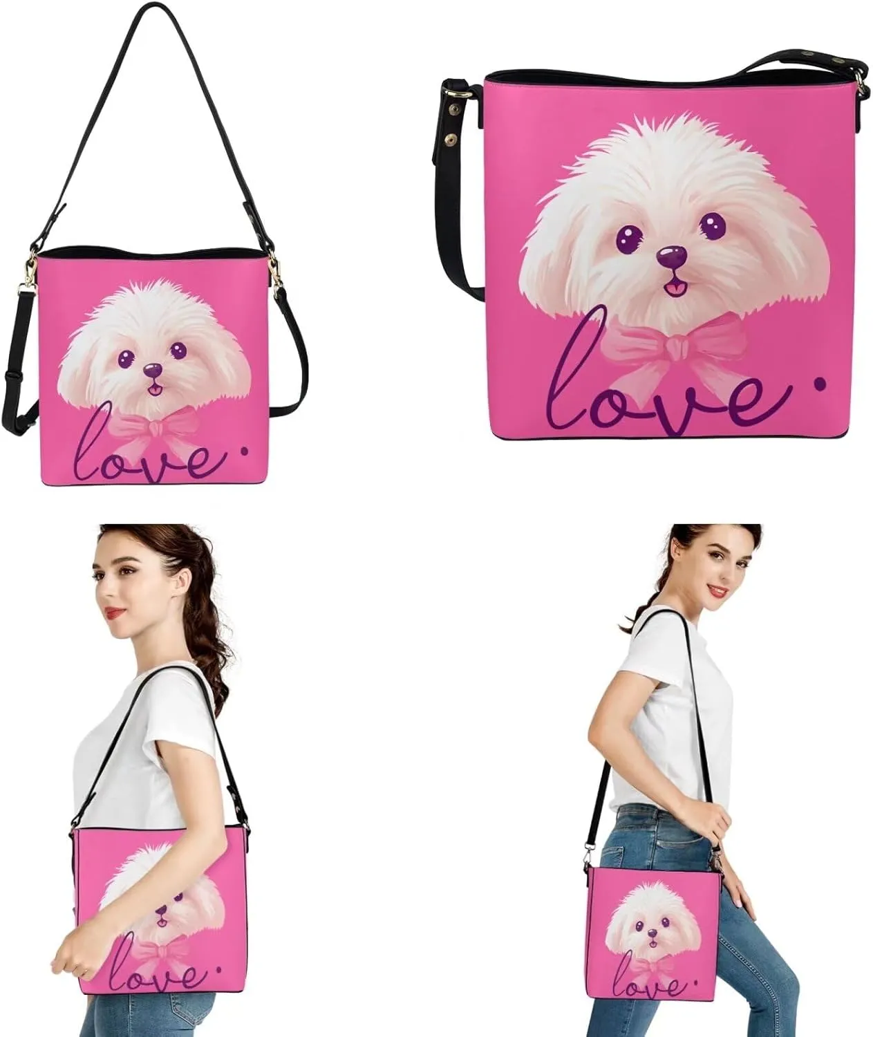 Fashion Ladies Crossbody Handbag Set Shoulder Bag PU Leather Car Key Holder Bag 2 Pieces Bucket Bag for Women