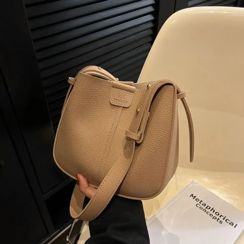 Fashion Women'S Bag Solid Color Pu Shoulder Bolsa Buckle Bucket Bag Korean High Capacity Tote Bag Inner Pouch Crossbody Bags