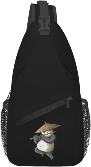 Fat Panda Playing Flute Crossbody Bags For Women Men Chest Backpack Gym Shoulder Bag Travel Outdoor Sports Casual Crossbody Bags