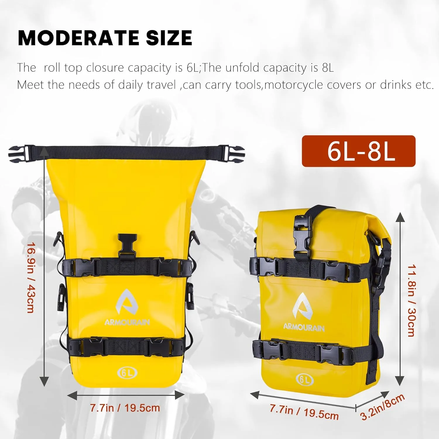 Father's Day Gifts Motorcycle Bumpers Bag Waterproof 6L Motor Crash Bar Bag with Shoulder Strap Motorcycles Side Frame Bag Riding Tools Accessories (PVC Yellow)