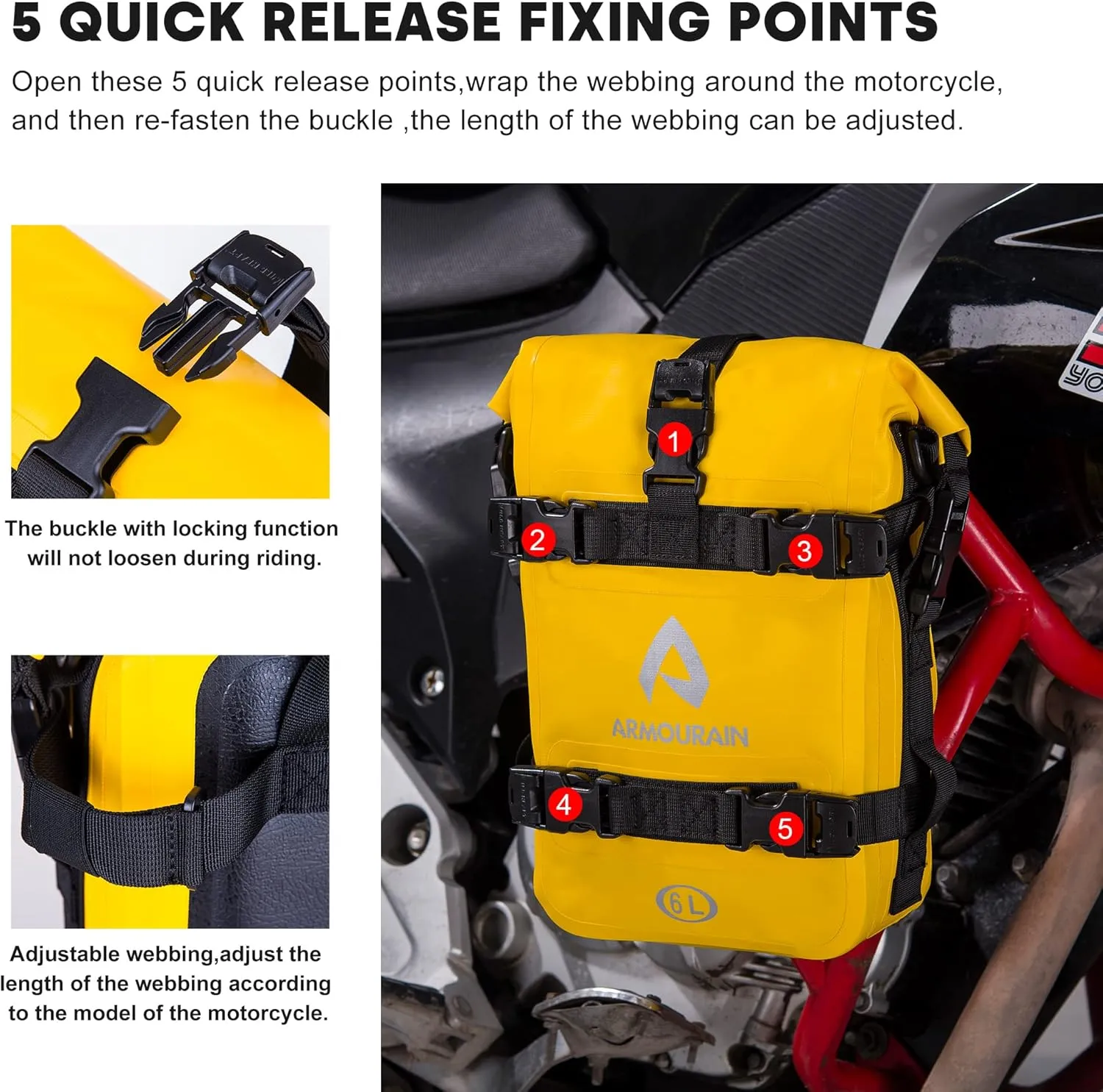 Father's Day Gifts Motorcycle Bumpers Bag Waterproof 6L Motor Crash Bar Bag with Shoulder Strap Motorcycles Side Frame Bag Riding Tools Accessories (PVC Yellow)