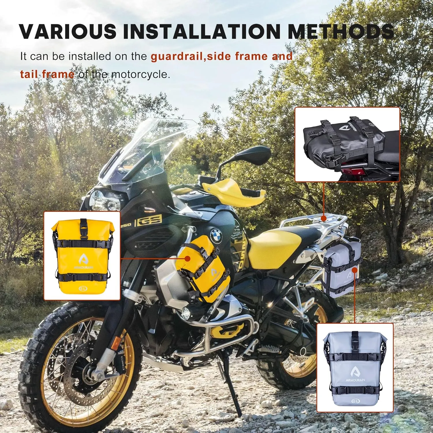 Father's Day Gifts Motorcycle Bumpers Bag Waterproof 6L Motor Crash Bar Bag with Shoulder Strap Motorcycles Side Frame Bag Riding Tools Accessories (PVC Yellow)
