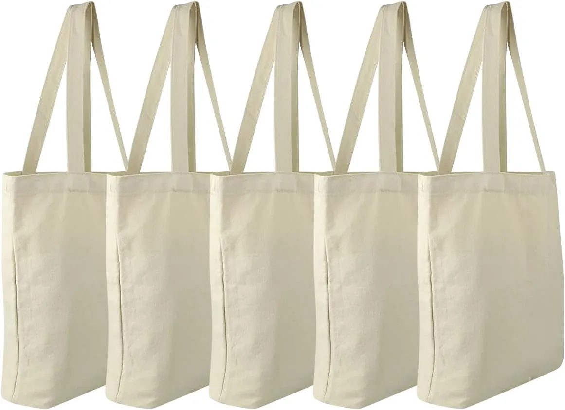 Faylapa 6 Pcs Canvas Tote Bags,Heavy Duty and Strong Easter Hunter Bag Shopping Grocery Bag Blank Cotton Bags for Decorating Crafts DIY,Painting (Beige, 13.6"x 15.3")