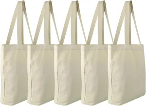 Faylapa 6 Pcs Canvas Tote Bags,Heavy Duty and Strong Easter Hunter Bag Shopping Grocery Bag Blank Cotton Bags for Decorating Crafts DIY,Painting (Beige, 13.6"x 15.3")