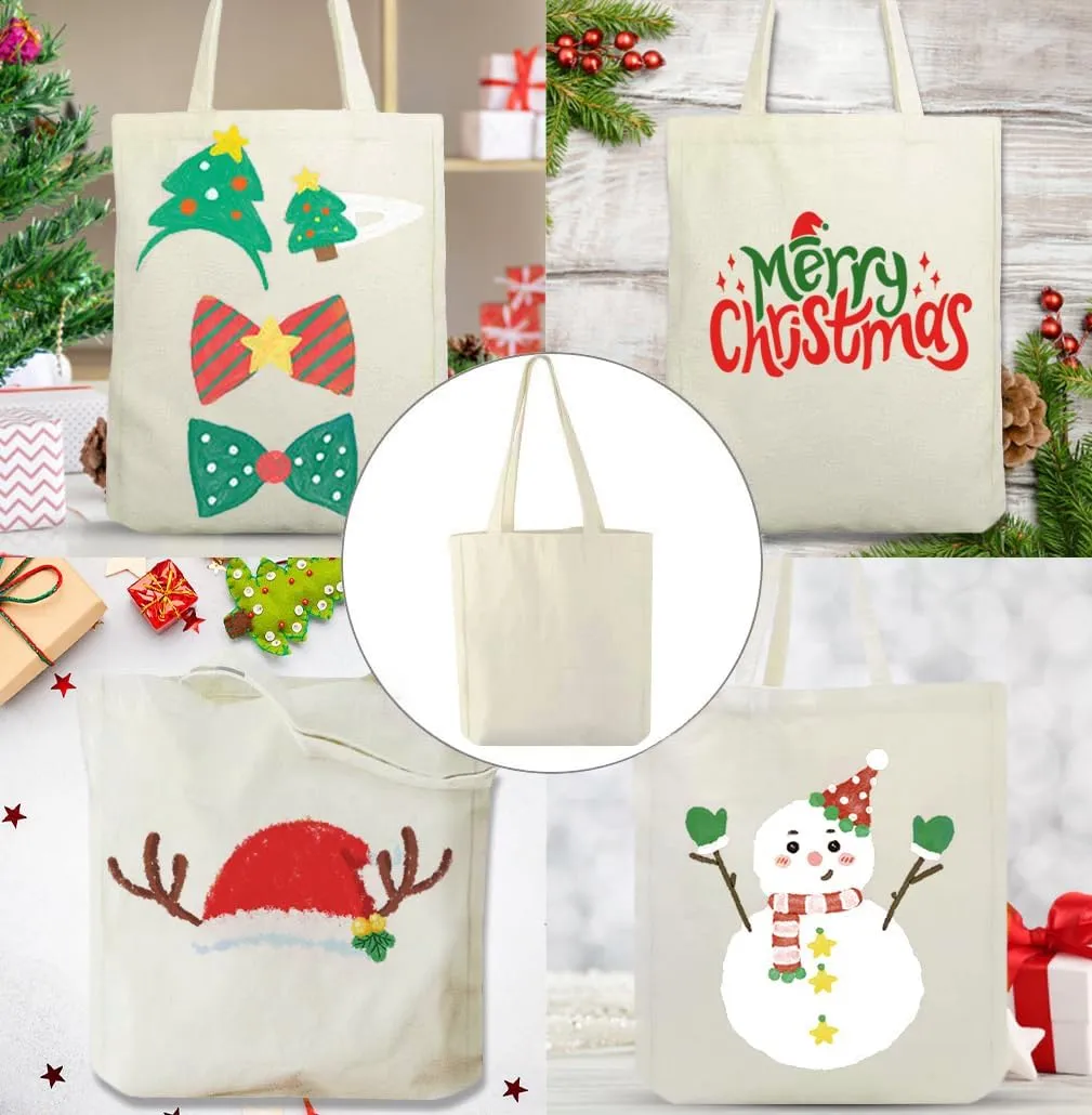 Faylapa 6 Pcs Canvas Tote Bags,Heavy Duty and Strong Easter Hunter Bag Shopping Grocery Bag Blank Cotton Bags for Decorating Crafts DIY,Painting (Beige, 13.6"x 15.3")