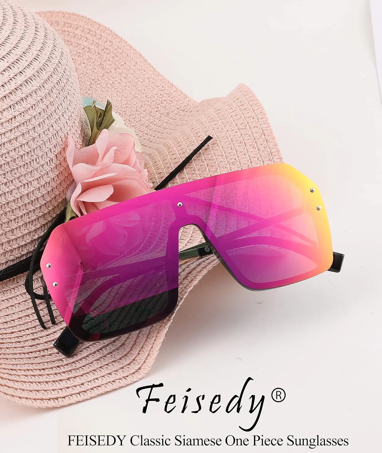FEISEDY Classic Siamese One Piece Sunglasses Nice Rimless Stylish Retro Design for Women Men B2574