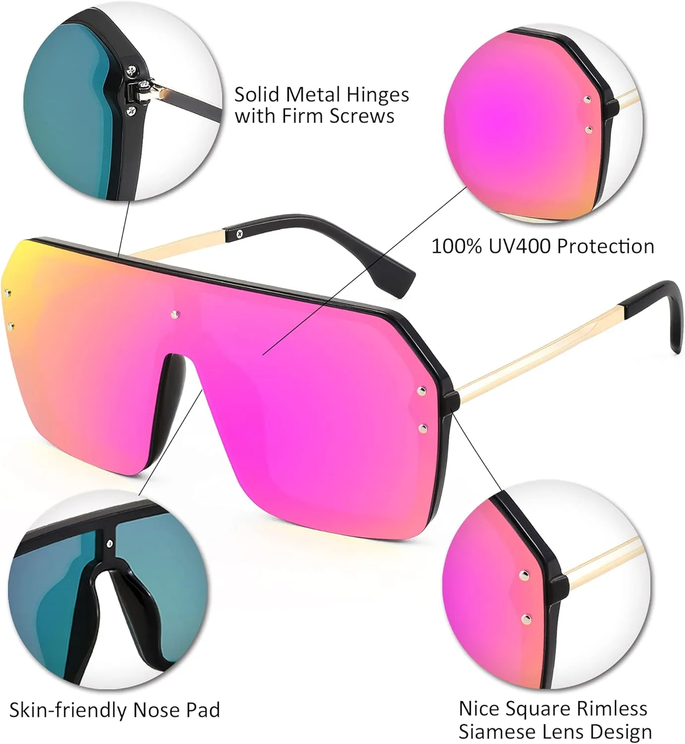 FEISEDY Classic Siamese One Piece Sunglasses Nice Rimless Stylish Retro Design for Women Men B2574