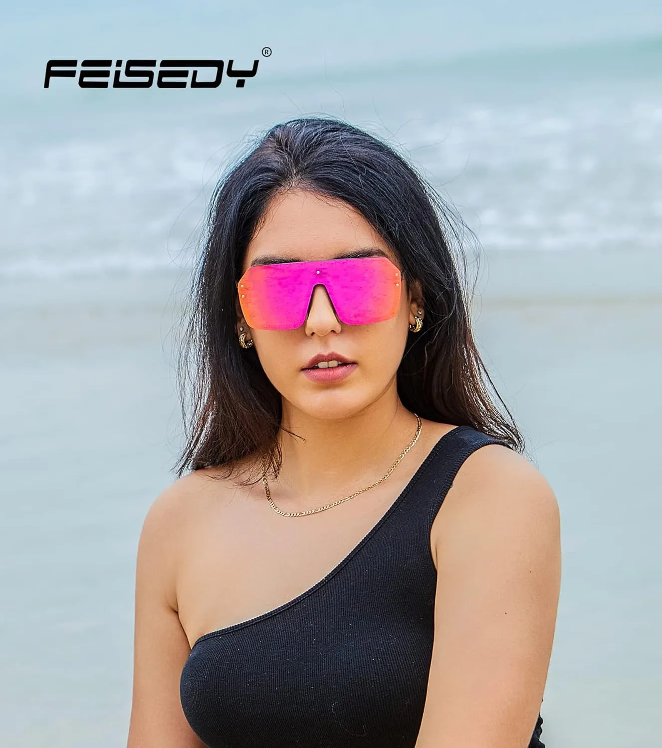 FEISEDY Classic Siamese One Piece Sunglasses Nice Rimless Stylish Retro Design for Women Men B2574
