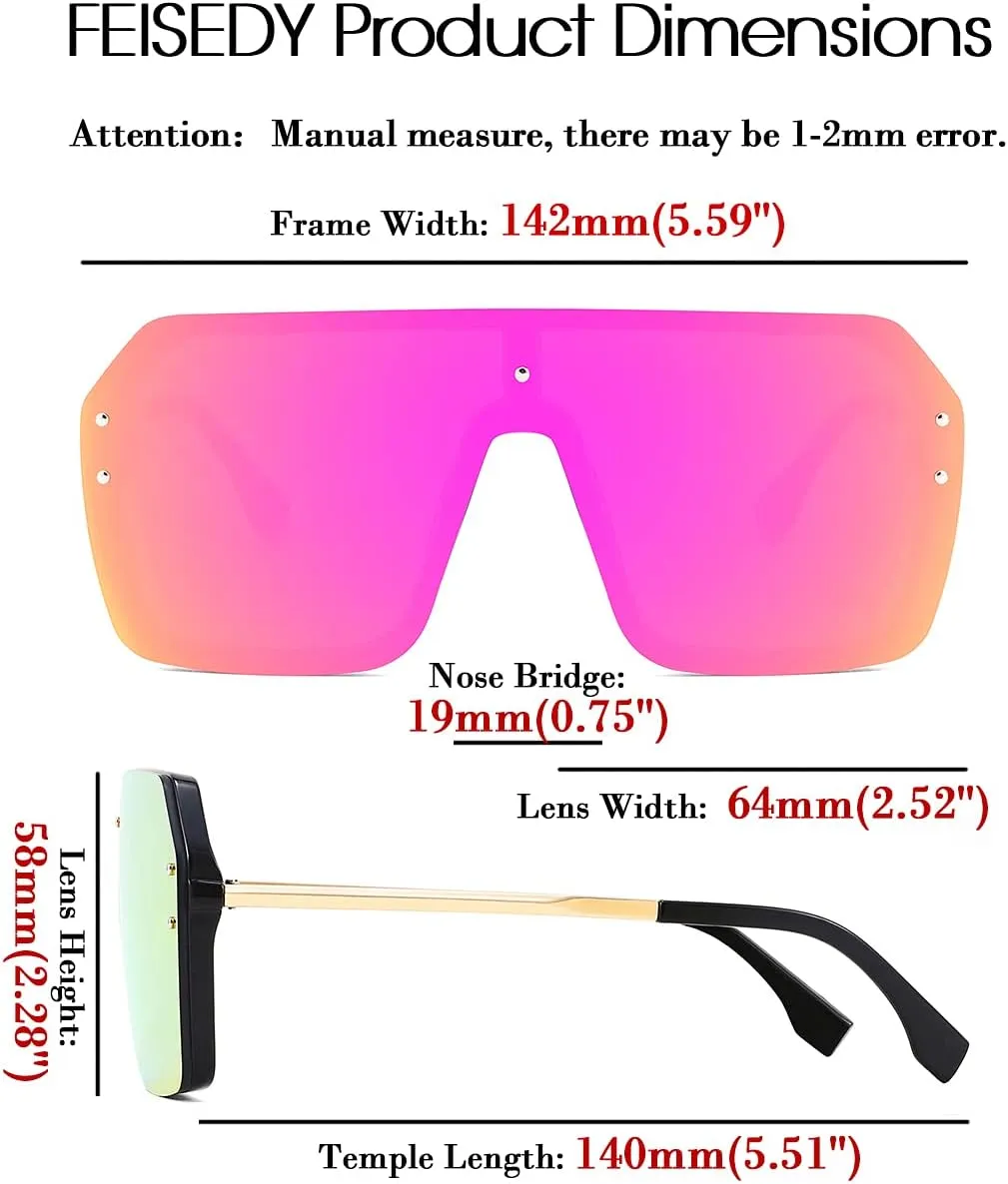 FEISEDY Classic Siamese One Piece Sunglasses Nice Rimless Stylish Retro Design for Women Men B2574