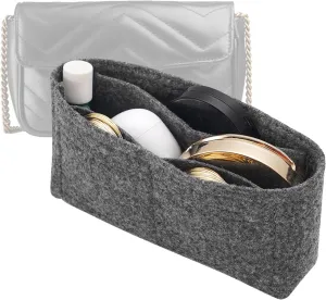 Felt Insert Purse Organizer Fit GG Marmont Matelasse Shoulder Bag, Organizer Handbag Tote Liner Pouch for Women Small Shoulder Bag (Super Mini, Grey)
