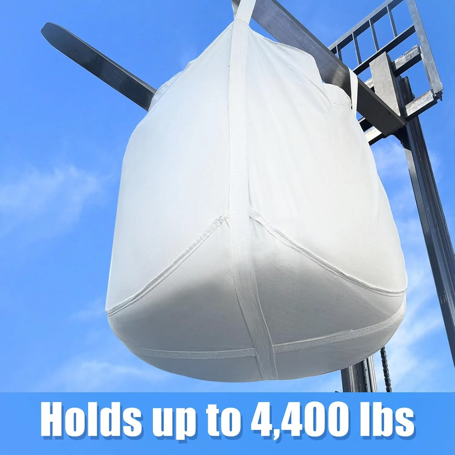 FIBC Bulk Bag - 4400 lbs Capacity, 35x35x43 inches, Polypropylene (PP), Open Top, White, Rectangular, Reusable, 1-Pack