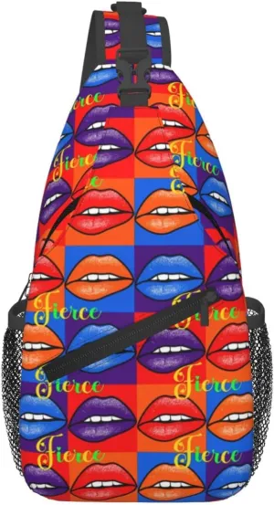 Fierce Rainbow Lips Chest Sling Bag Crossbody Shoulder Backpack Bag Gym Cycling Daypack Travel Hiking Cross Bag