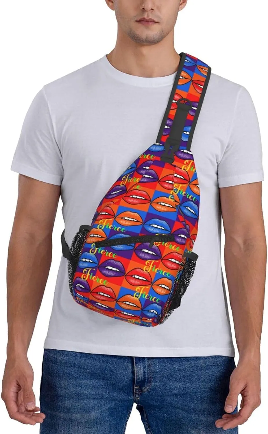 Fierce Rainbow Lips Chest Sling Bag Crossbody Shoulder Backpack Bag Gym Cycling Daypack Travel Hiking Cross Bag