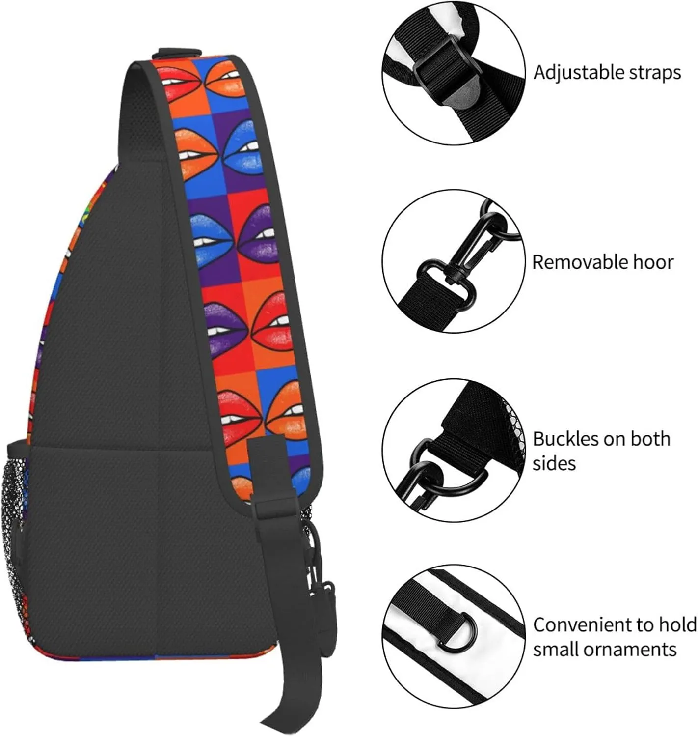 Fierce Rainbow Lips Chest Sling Bag Crossbody Shoulder Backpack Bag Gym Cycling Daypack Travel Hiking Cross Bag