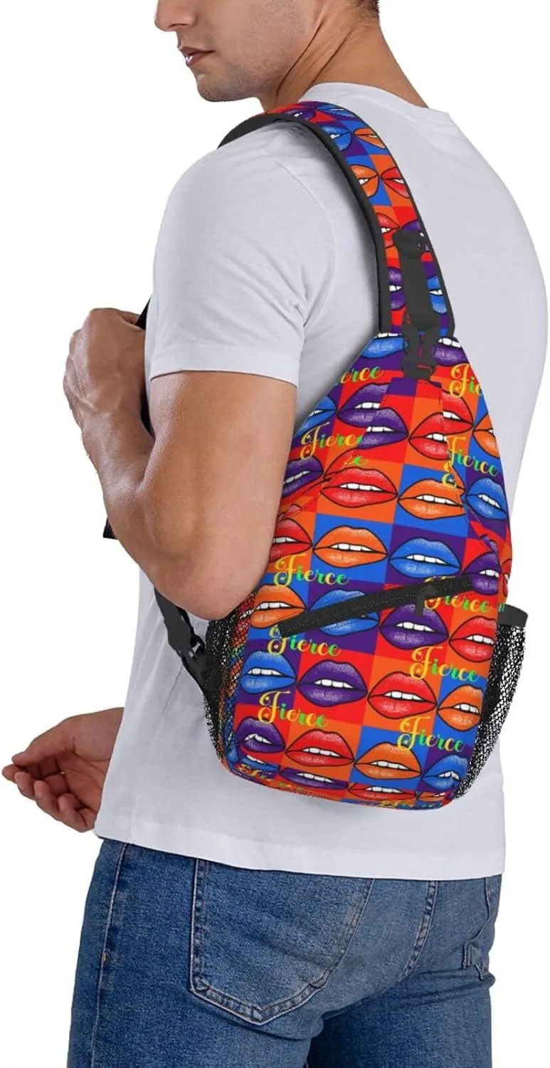 Fierce Rainbow Lips Chest Sling Bag Crossbody Shoulder Backpack Bag Gym Cycling Daypack Travel Hiking Cross Bag