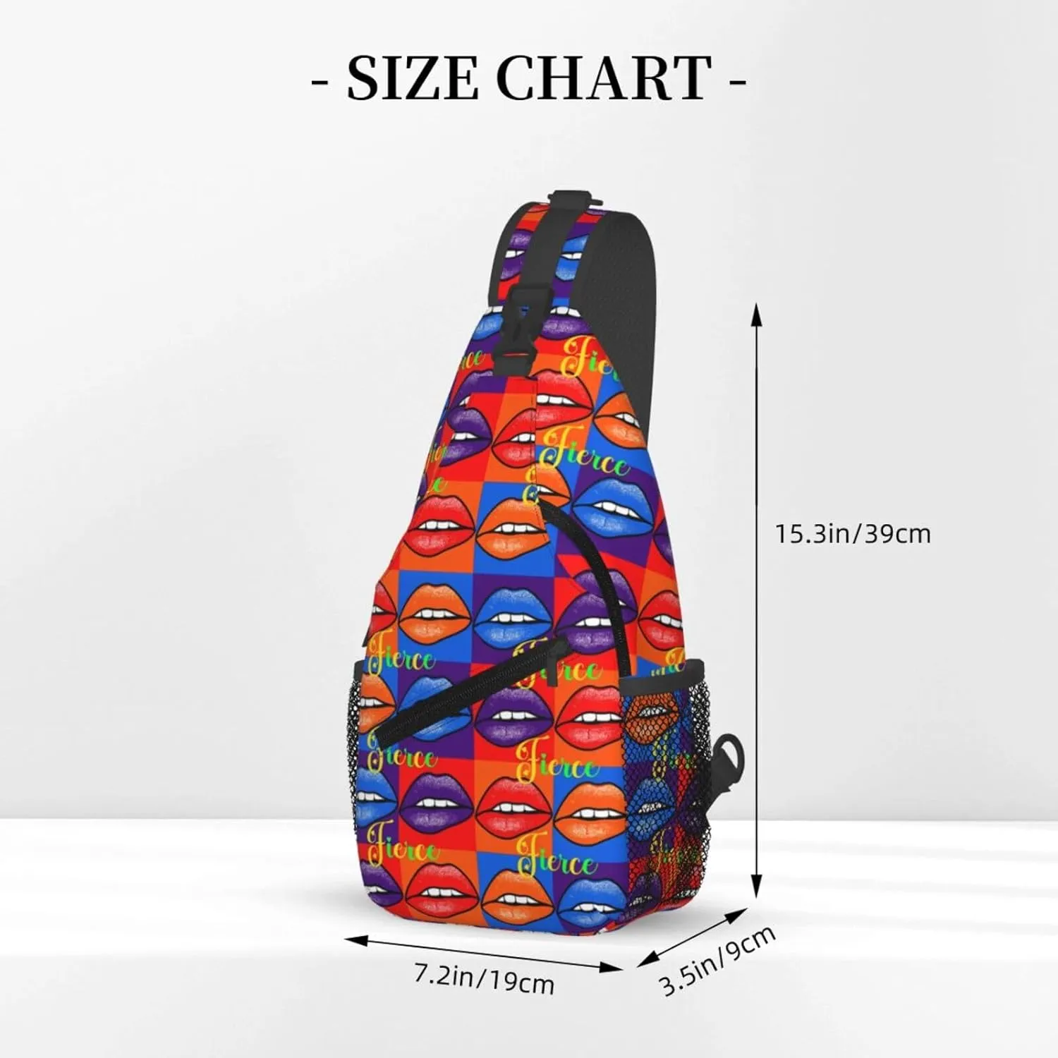 Fierce Rainbow Lips Chest Sling Bag Crossbody Shoulder Backpack Bag Gym Cycling Daypack Travel Hiking Cross Bag