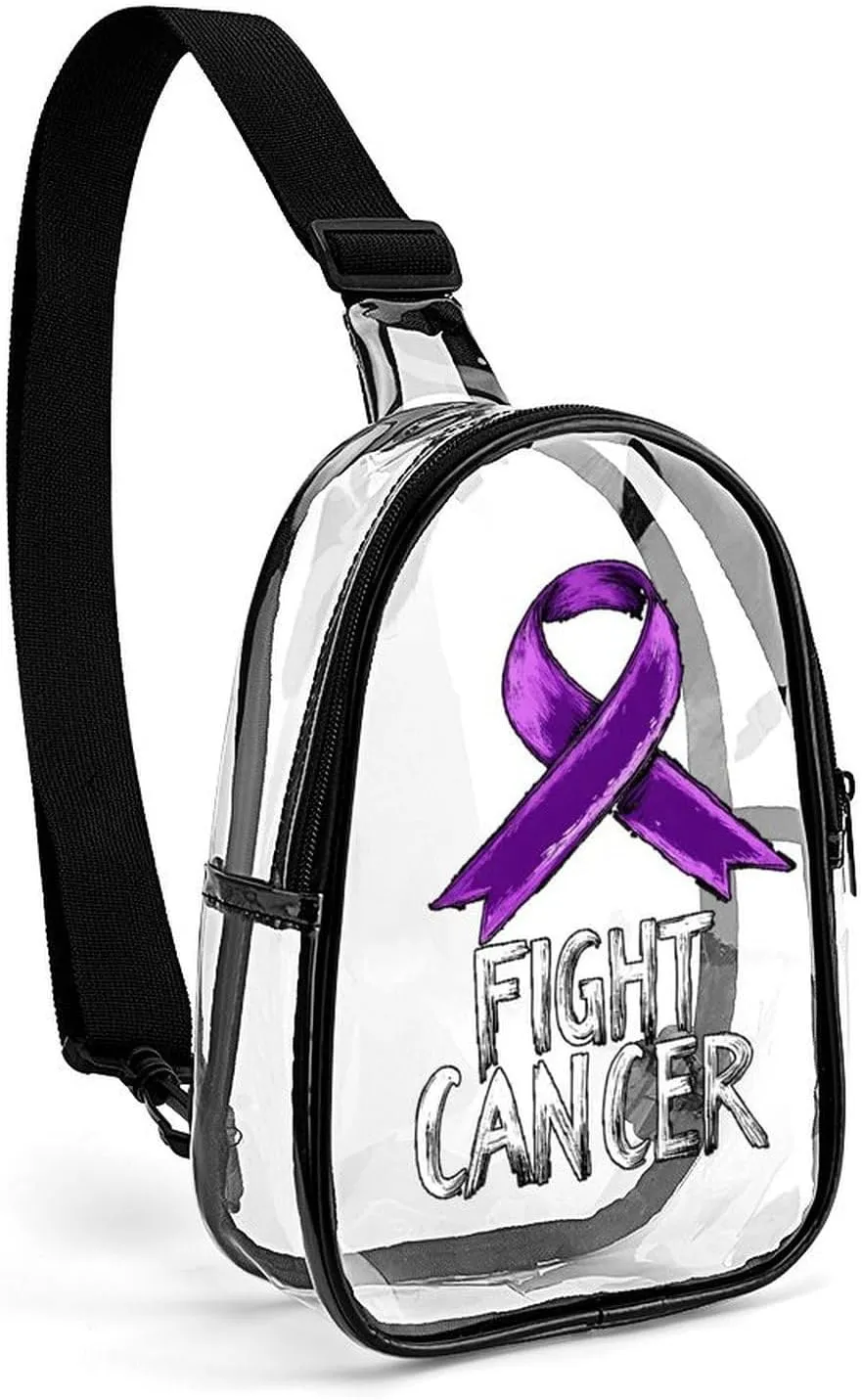 Fight Cancer Purple Ribbon Cute Crossbody Sling Bag Unisex Transparent Chest Bag Adjustable Strap Shoulder Bag