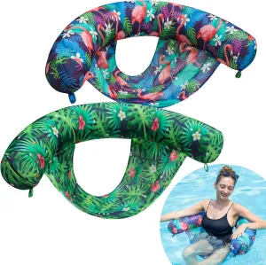 FindUWill Inflatable Pool Floats Chairs, 2-Pack Comfortable Fabric Covered Pool Chairs with Sling, Stable Swimming Noodles Seats for Adults, Summer Pool Floaties for Adults