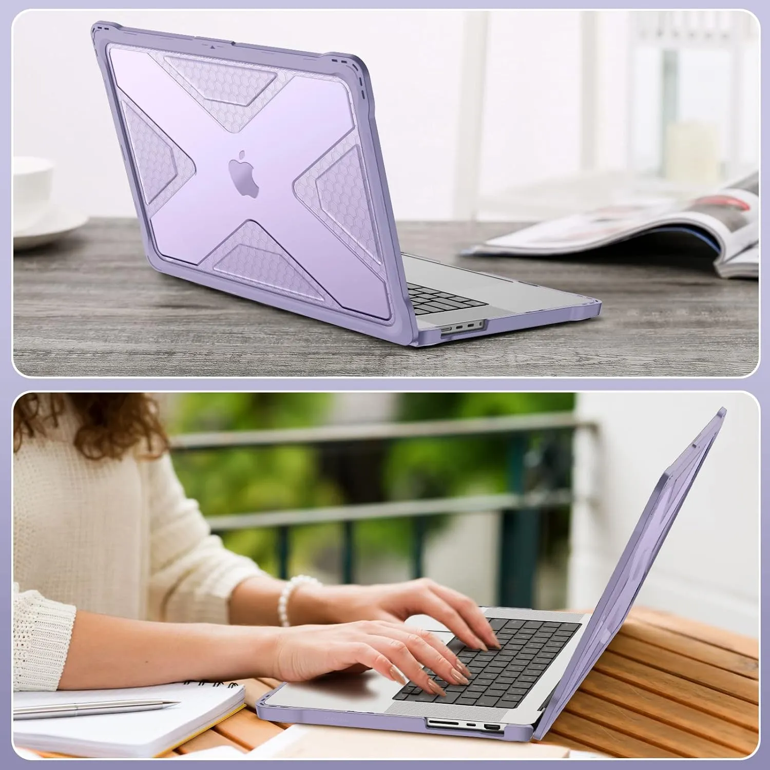 Fintie Case for MacBook Pro 16 Inch A3403 A3186 A2991 A2780 A2485 (2024 2023 2022 2021) - Heavy Duty Rugged Hard Shell Cover with TPU Bumper for MacBook Pro 16" M4/M3/M2/M1 Pro/Max Chip, Lilac