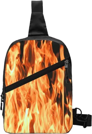 Fire Burning Campfire Sling Bag for Men Women, Small Crossbody Sling Backpack Shoulder Chest Bag, Anti Theft Travel Hiking Sports