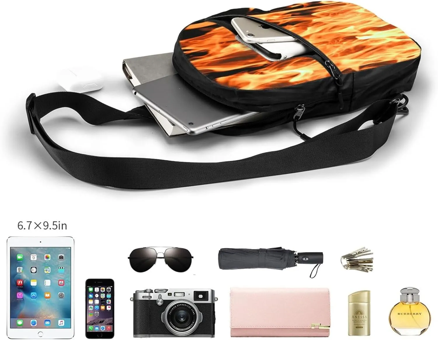 Fire Burning Campfire Sling Bag for Men Women, Small Crossbody Sling Backpack Shoulder Chest Bag, Anti Theft Travel Hiking Sports