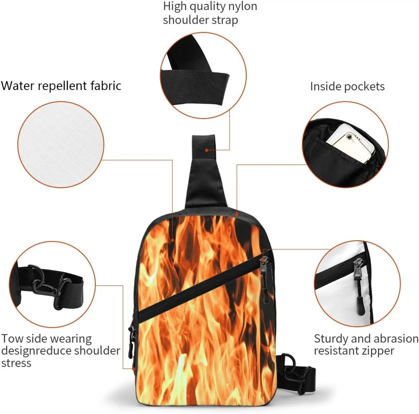 Fire Burning Campfire Sling Bag for Men Women, Small Crossbody Sling Backpack Shoulder Chest Bag, Anti Theft Travel Hiking Sports